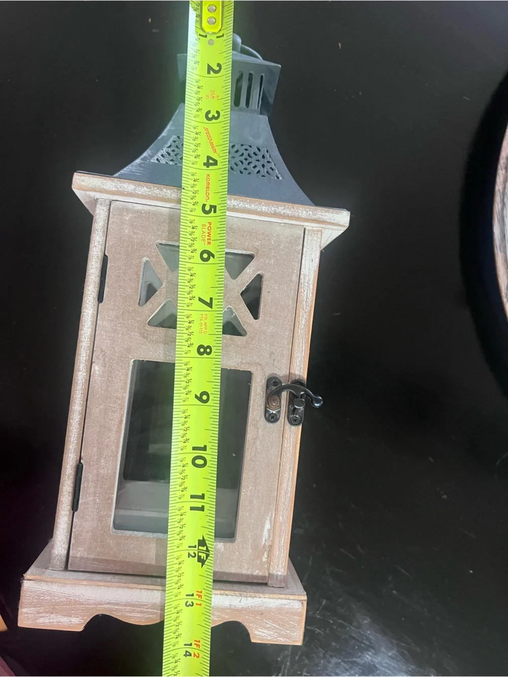 Decorative Wooden Lantern with Metal Top - Rustic Brown